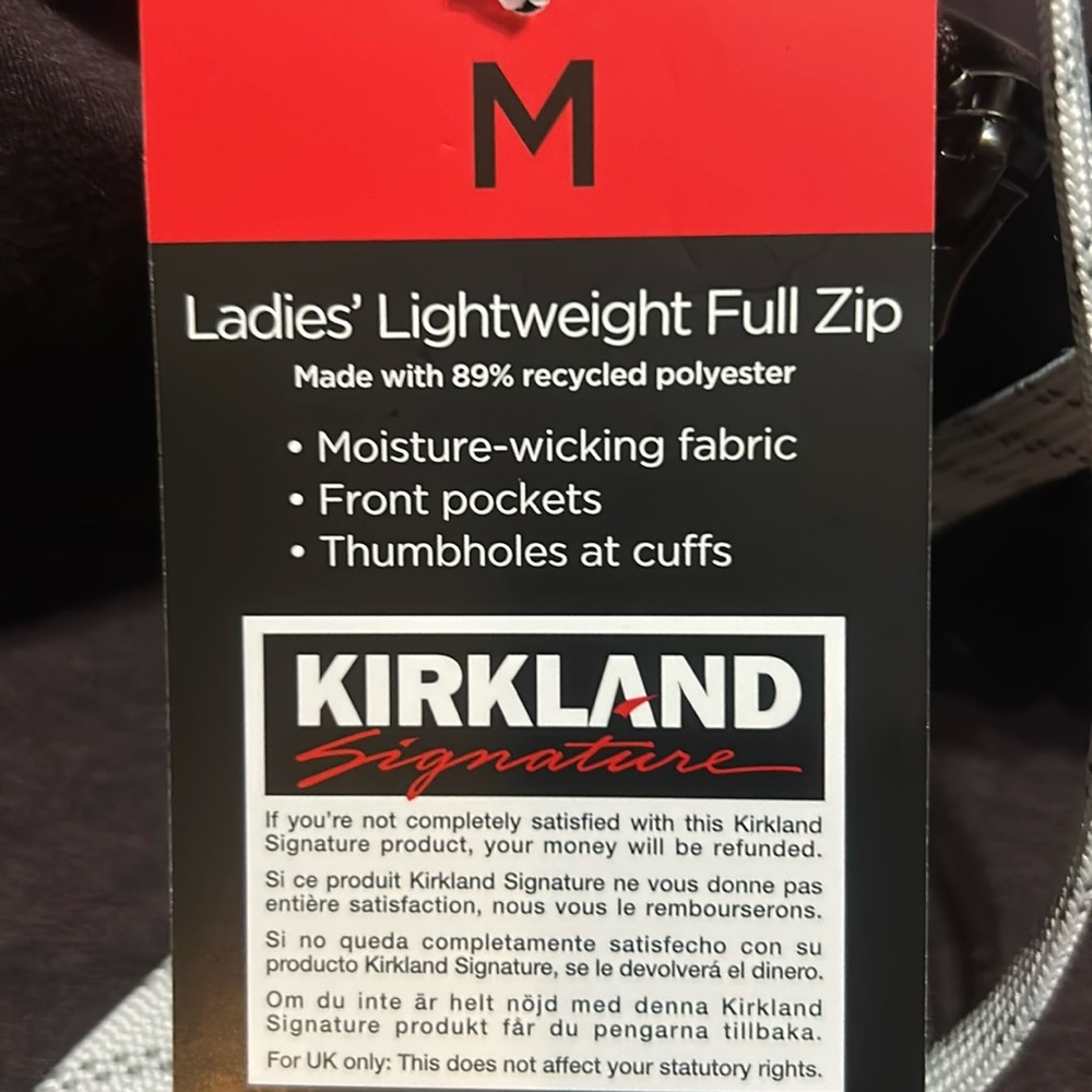 NWT Kirkland Signature ladies full zip hoody light weight size M - Picture 3 of 3